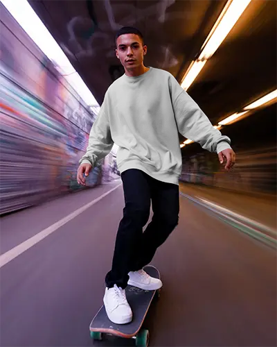 Urban Street Style Sweatshirt Mockup Skateboard Mens Casual Wear For Graphic Design Display