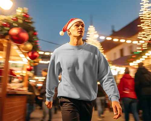 Urban Casual Christmas Sweatshirt Mockup Relaxed Fit Fashionable Streetwear Trendy Outfit Look