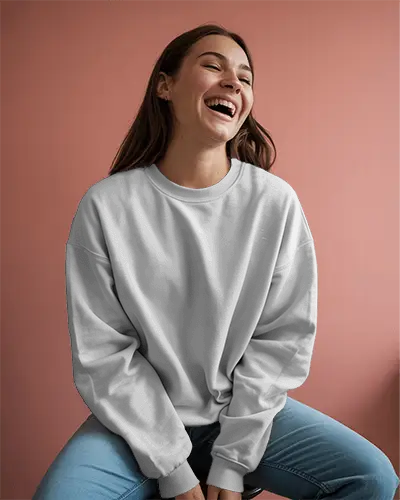 Trendy Comfort Fit Casual Sweatshirt Mockup For Women Stylish Basic Crewneck Soft Fabric Wear