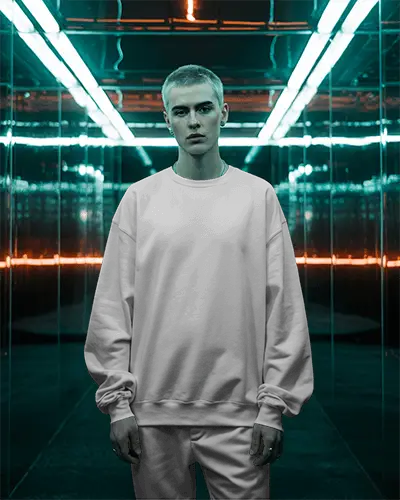 Urban Style Mens Crewneck Sweatshirt Mockup Fashion Forward Streetwear Comfortable Fitting Apparel