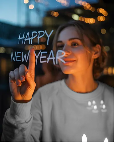 Happy New Year Writing On Glass Celebration Hoodie Mockup For Festive Season Greetings