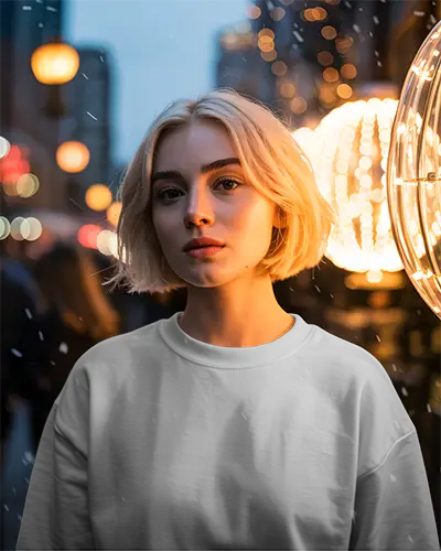 Urban Nightlife New Year Sweatshirt Mockup With Glowing Streetlights And Modern Fashion Style