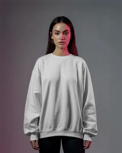 Sweatshirt Mockup Front View Female Model In Minimal Studio With Soft Pink Accent Light