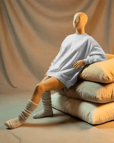 Casual Comfort Fit Sweatshirt Mockup For Womens Apparel Presentation On Minimalist Backdrop