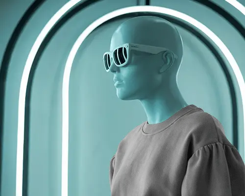 Modern Minimalist Fashion Sweatshirt Mockup With Sunglasses And Futuristic Arch Background