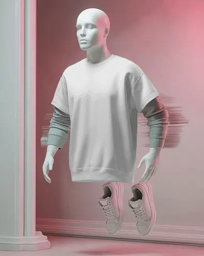 Layered Long Sleeve Sweatshirt Mockup Floating Mannequin Lifestyle Apparel Design Template