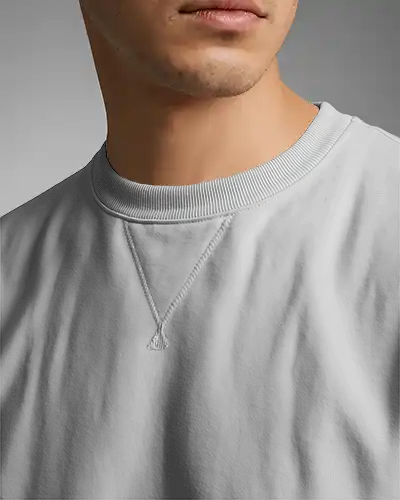 Close Up Sweatshirt Mockup Neckline Close Up Ribbed Collar With V Stitch Detail