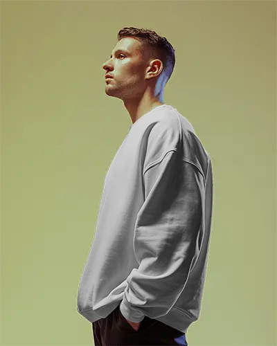 Casual Loose Fit Men Long Sleeve Sweatshirt Mockup Minimalist Style Modern Apparel