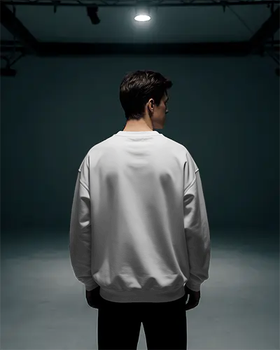 Minimalist Back View Men Sweatshirt Mockup In Studio Lighting For Apparel Branding