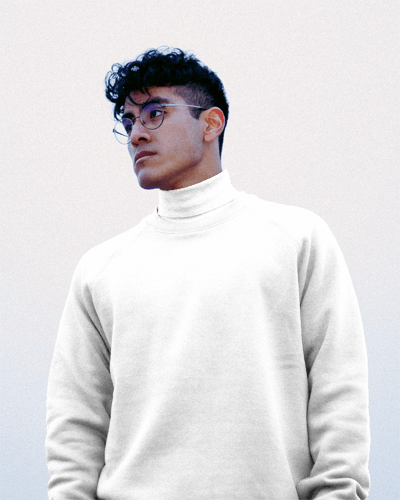 Turtleneck Sweatshirt Mockup With Curly Hair And Clear Backgroun