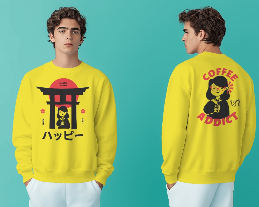 Dual View Sweatshirt Mockup On Turquoise Background