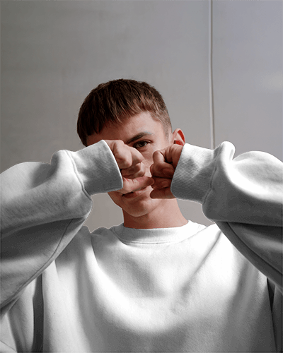 Thoughtful Pose Sweatshirt Mockup With Neutral Background