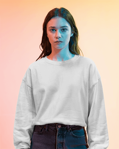 Orange Tinted Front View Sweatshirt Mockup In Studio Setting
