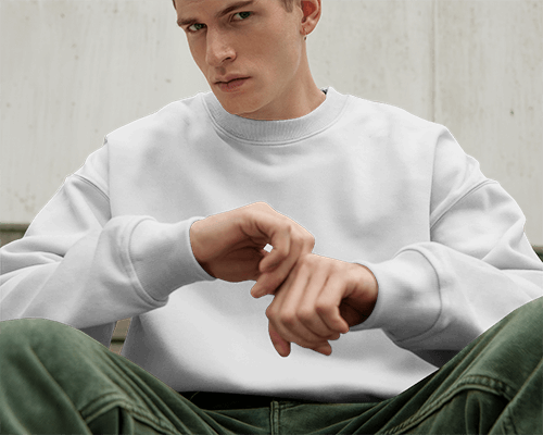 Casual Seated Sweatshirt Mockup With Focus On Sleeves