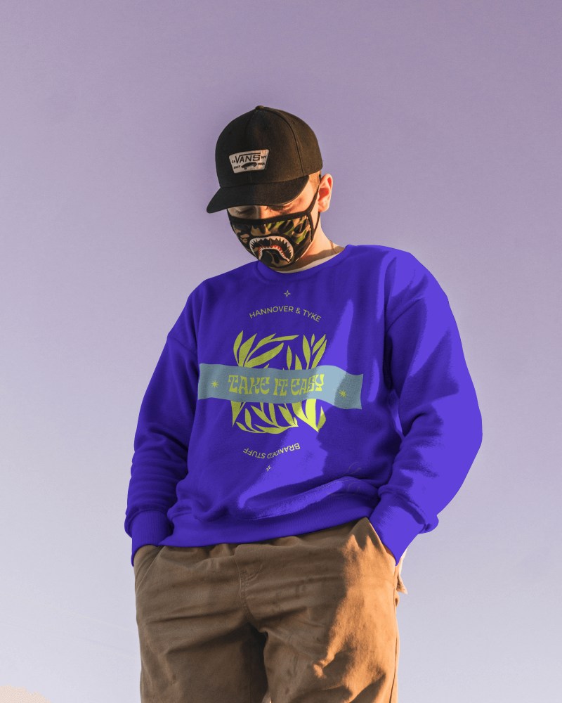 Sweatshirt Mockup Mask Wearer Under Clear Evening Sky