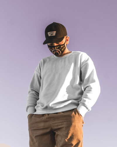 Sweatshirt Mockup Mask Wearer Under Clear Evening Sky