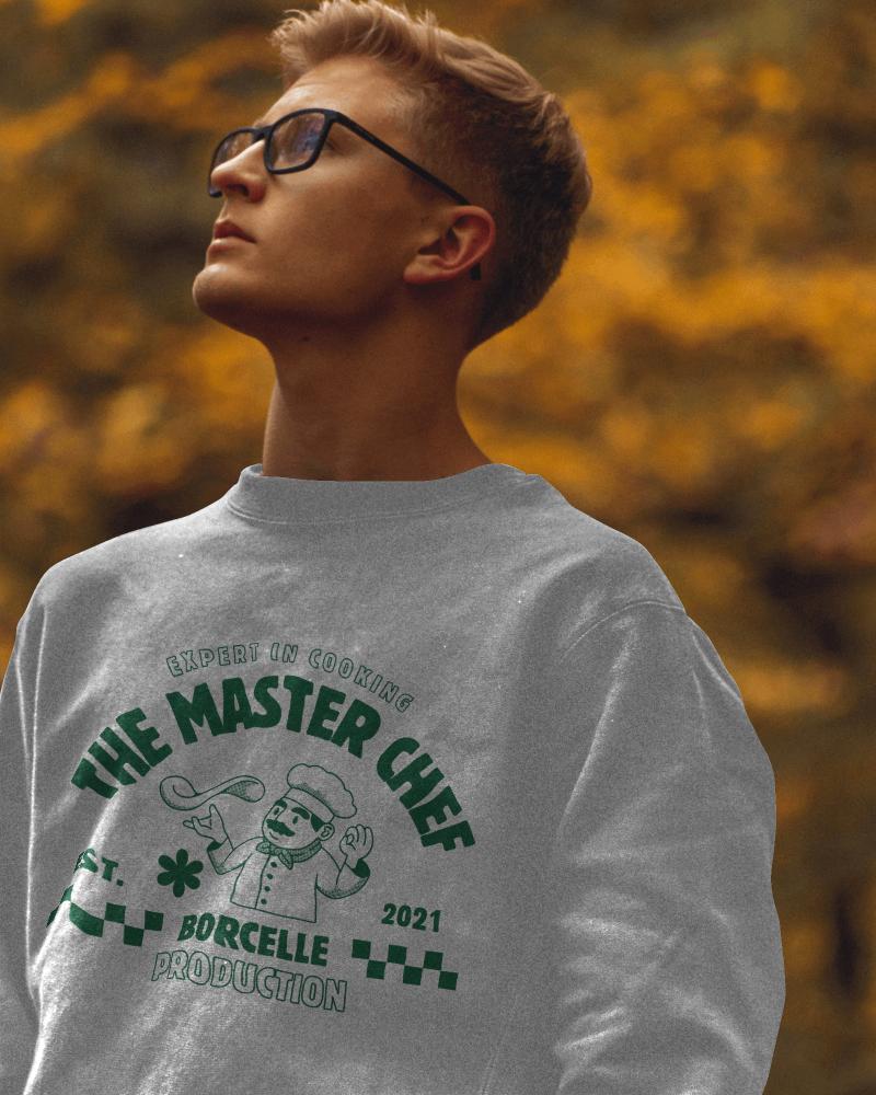 Sweatshirt Mockup Master Chef Themed In Forest Backdrop