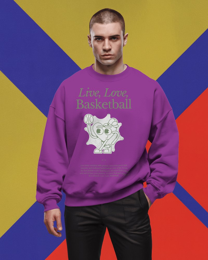 Colorful Background Sweatshirt Mockup Male Model In Bold Pose Against Abstract Geometric Design