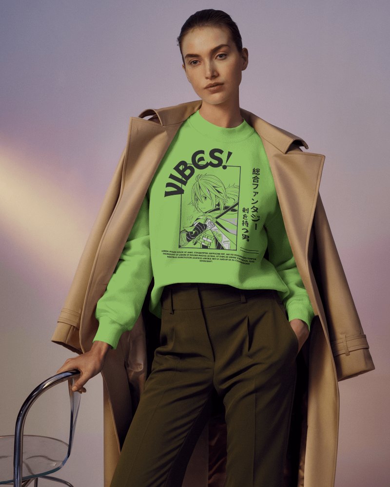Sophisticated Editorial Sweatshirt Mockup Female Model In Trench Coat And High Fashion Pose