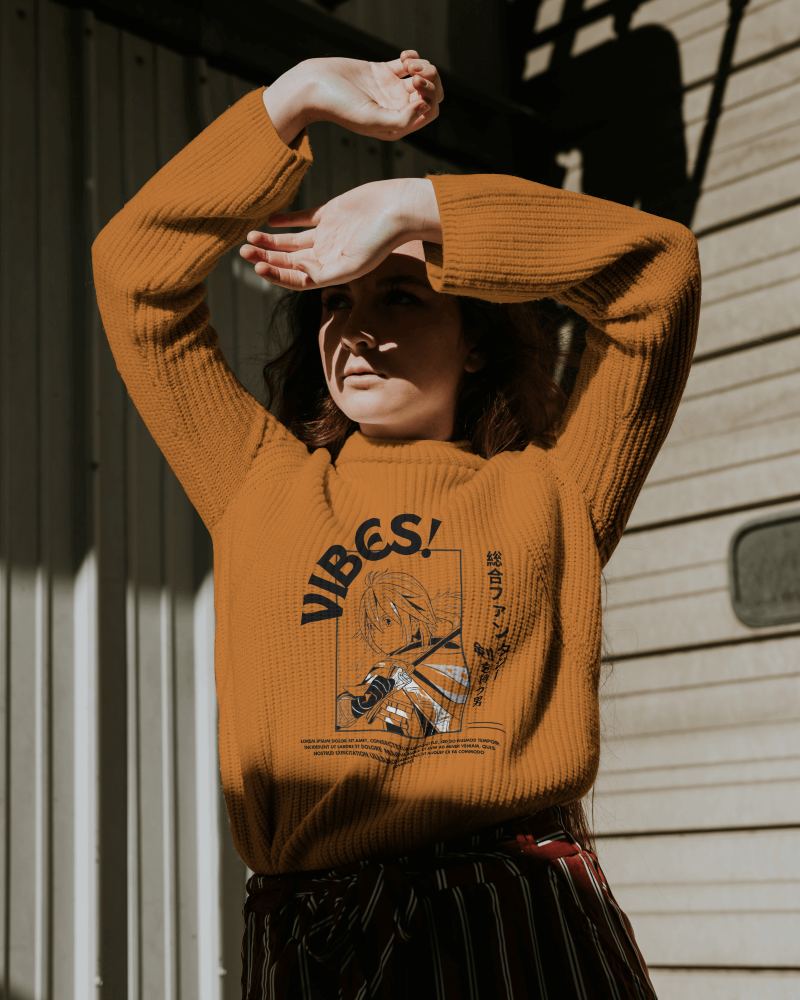 Outdoor Sweater Mockup With Vintage Vibes Print