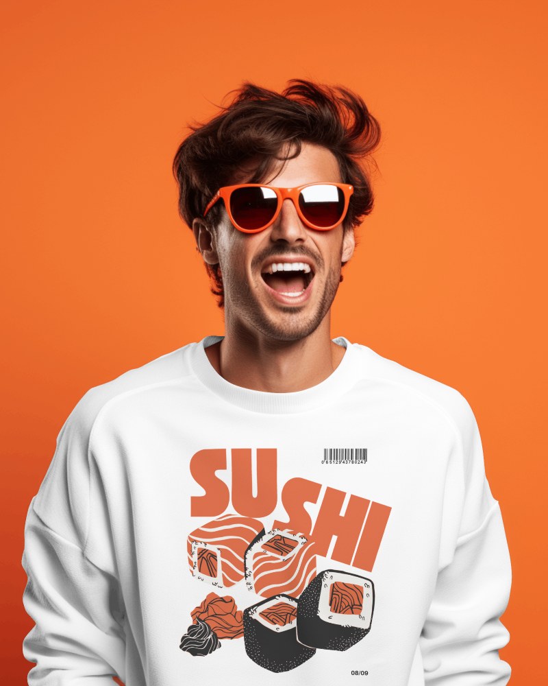 Minimal Sweatshirt Mockup Orange Studio Lighting With Sunglasses