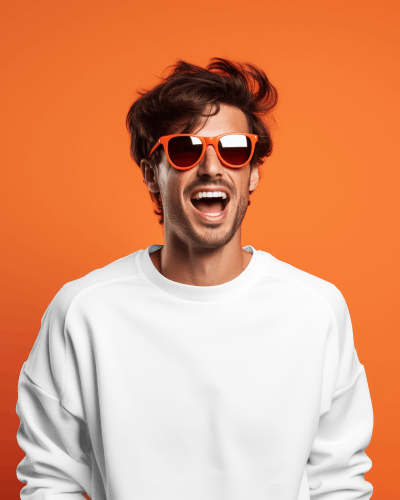 Minimal Sweatshirt Mockup Orange Studio Lighting With Sunglasses