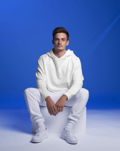 Graphic Sweatshirt Mockup Blue Hoodie Studio Background