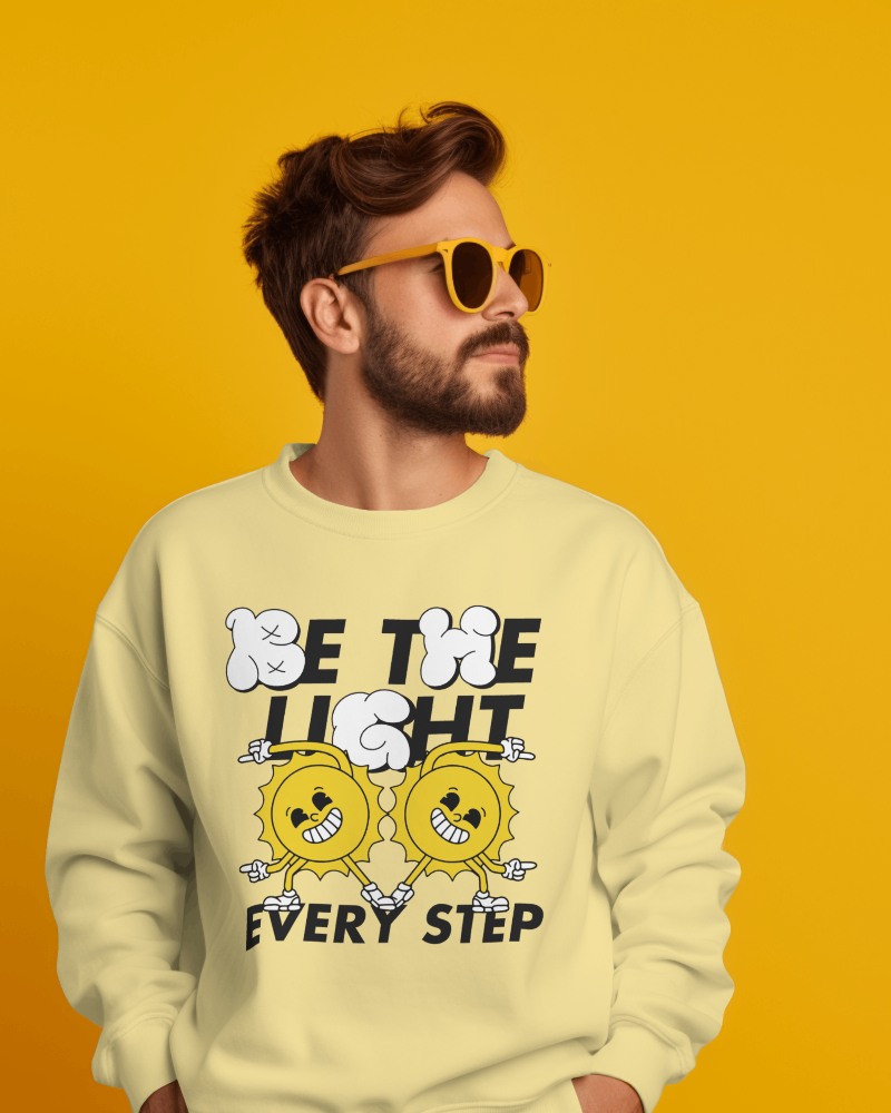 Sweatshirt Mockup Vibrant Yellow Backdrop Sunglasses Styled Look
