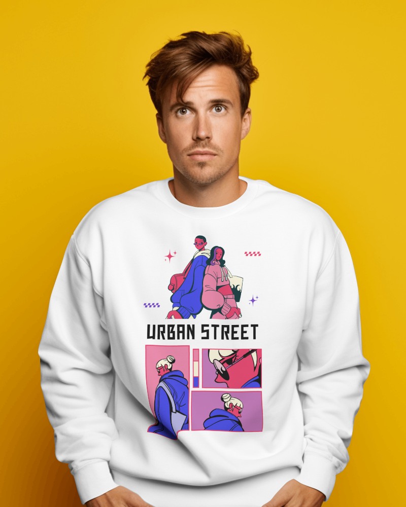 Minimal Streetwear Sweatshirt Mockup With Urban Street Illustration