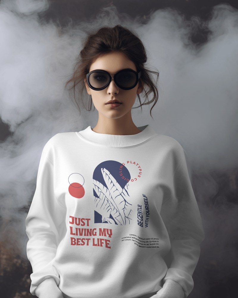 Retro Sweatshirt Mockup With Just Living My Best Life Quote