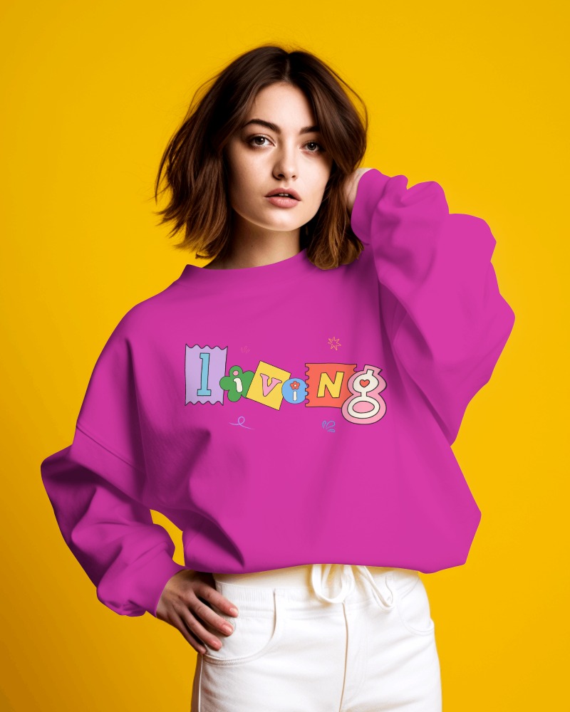 Sweatshirt Mockup With Fun Typography And Cartoon Elements On Yellow Background