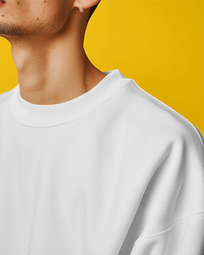 Man Wearing Sweatshirt Mockup Close Up Shot In Yellow Background