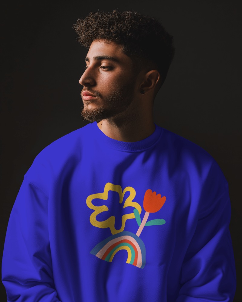 Man Wearing Sweatshirt Mockup In Dark Studio