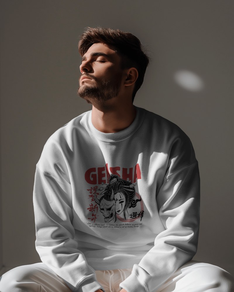 Man Wearing Sweatshirt Mockup In Sunlight With Eyes Closed
