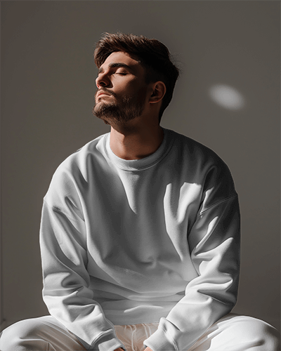 Man Wearing Sweatshirt Mockup In Sunlight With Eyes Closed