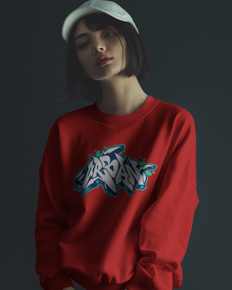Asian Female Model Wearing Sweatshirt Mockup