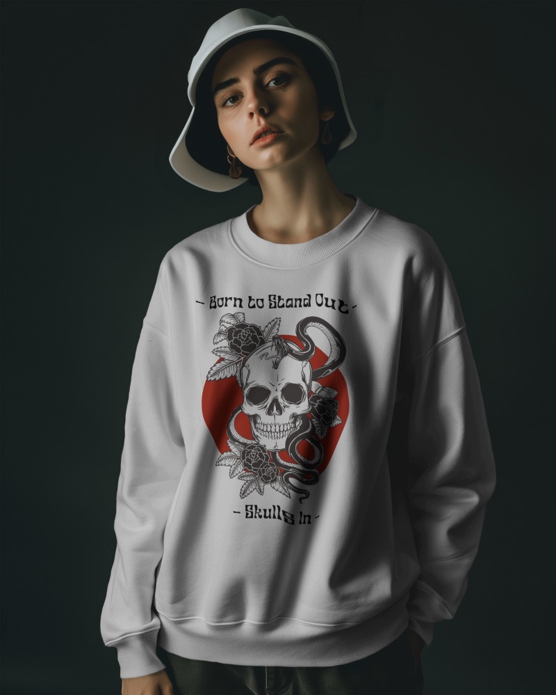 Model Wearing Sweatshirt Mockup In Dark Setting For A Photoshoot