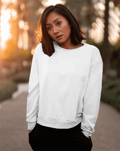 Sunset Sweatshirt Mockup With Relaxed Female Model