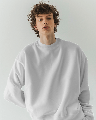 Curly Hair Male Model Wearing Sweatshirt Mockup Scene6