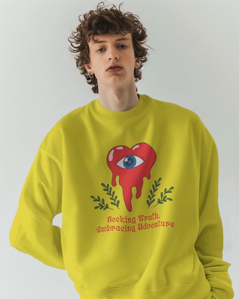 Curly Hair Male Model Wearing Sweatshirt Mockup Scene6