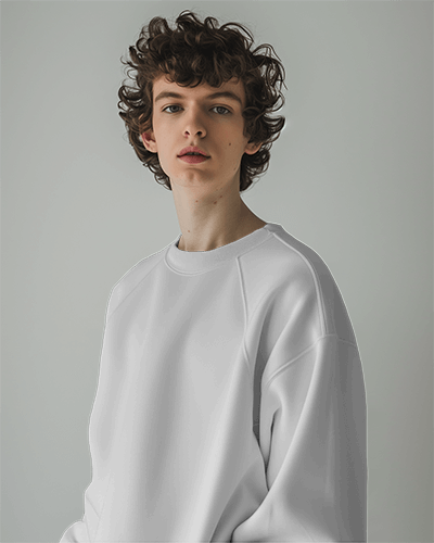 Curly Hair Male Model Wearing Sweatshirt Mockup Scene5