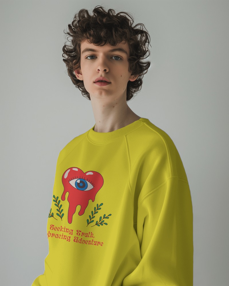 Curly Hair Male Model Wearing Sweatshirt Mockup Scene5