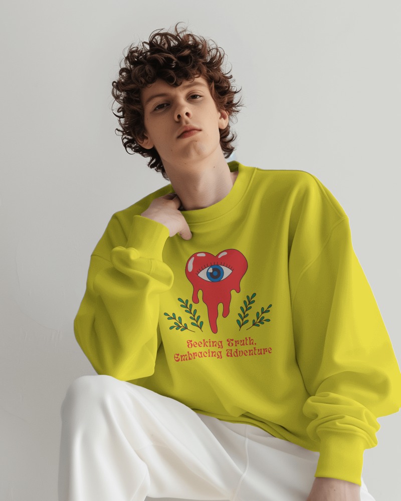 Curly Hair Male Model Wearing Sweatshirt Mockup Scene3
