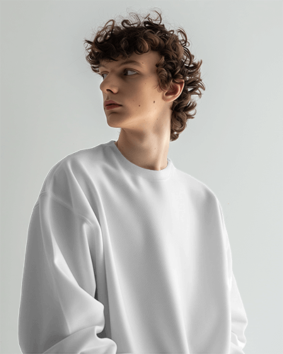 Curly Hair Male Model Wearing Sweatshirt Mockup Scene1