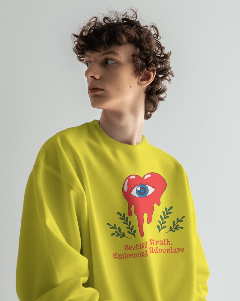 Curly Hair Male Model Wearing Sweatshirt Mockup Scene1