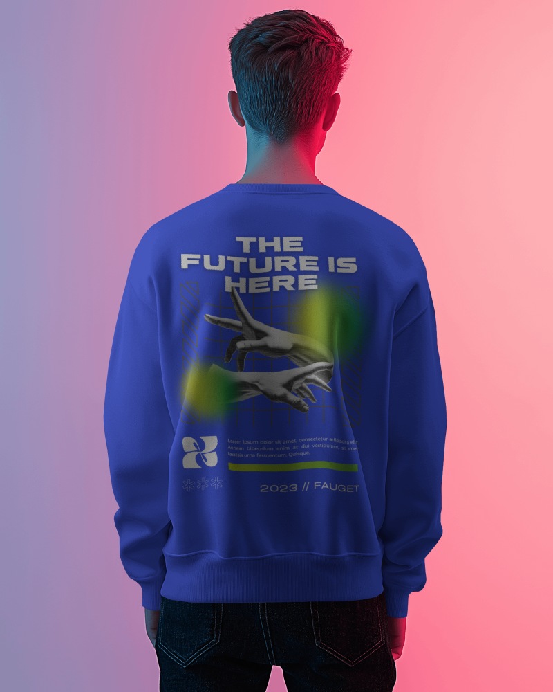 Back Facing Sweatshirt Mockup With Design Placeholder Against Soft Pink And Purple Lighting