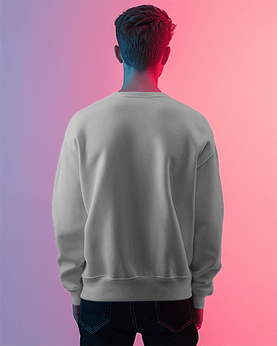 Back Facing Sweatshirt Mockup With Design Placeholder Against Soft Pink And Purple Lighting