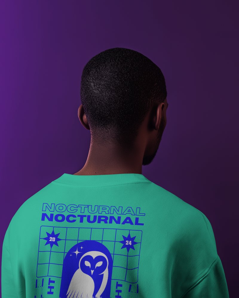 Back View Sweatshirt Mockup With Custom Design Against Dark Purple Background