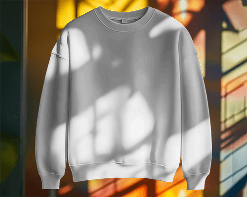 Floating Sweatshirt Mockup With Colorful Light And Shadow Patterns