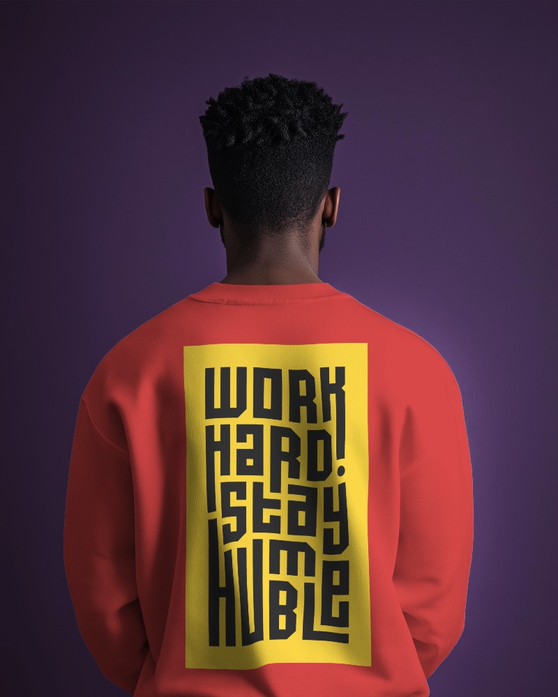 Back View Sweatshirt Mockup On Male Model Against Purple Background